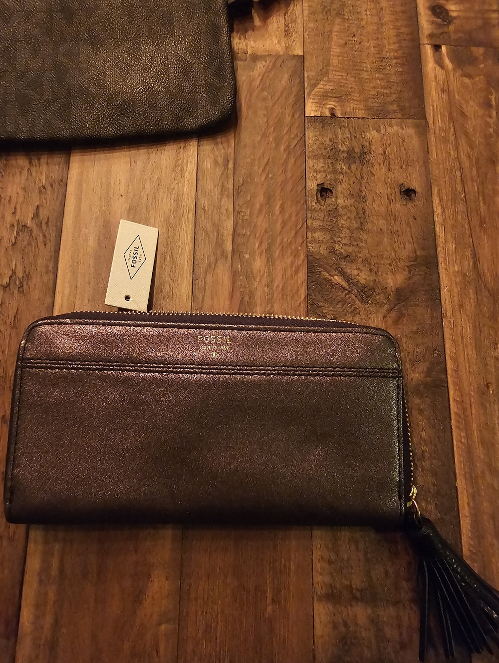 Fossil  TARA CLUTCH METALLIC Zip Wallet with Tassel... NWT